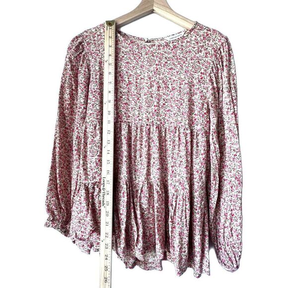 Romantic floral long sleeve fresh color open back blouse button top women XS - Picture 6 of 10